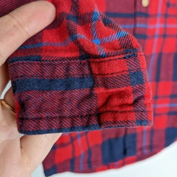(OshKosh) Kids Red & Blue Plaid Cotton Flannel Button Down 18 Months - Picture 2 of 4